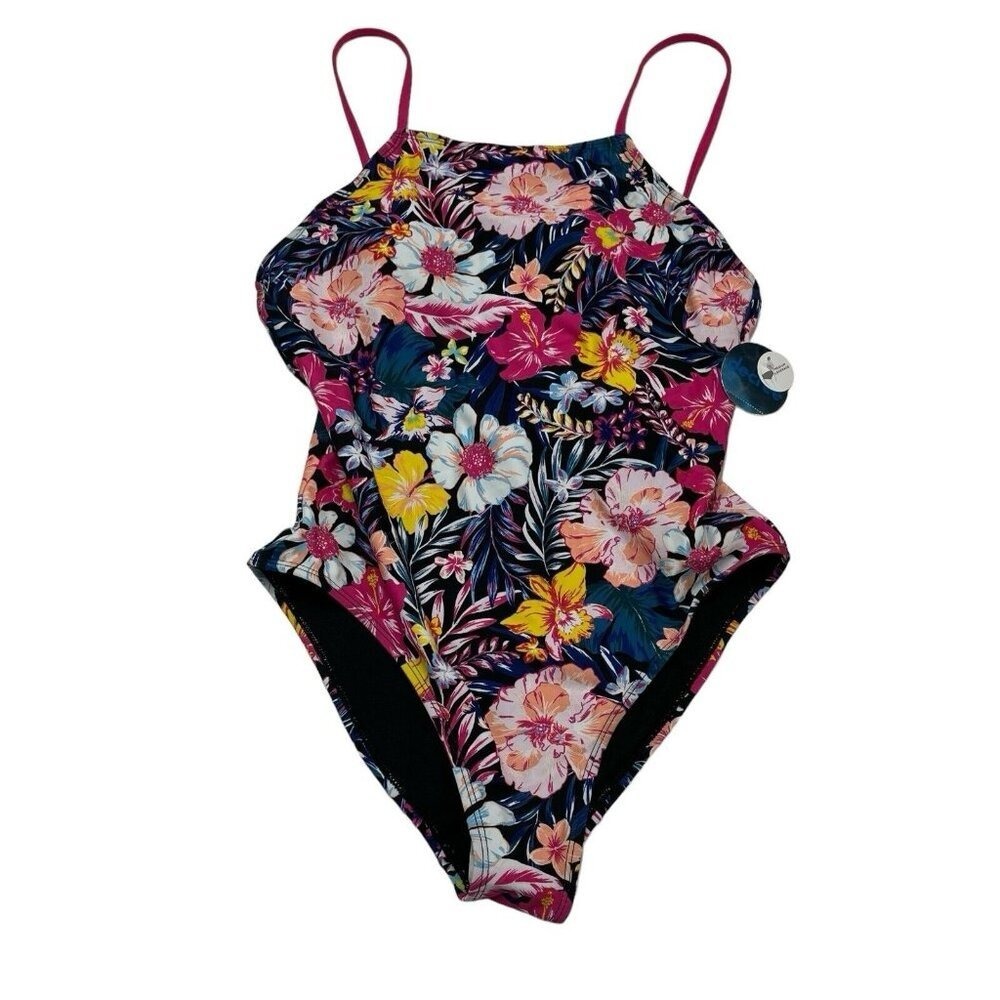 Degree Swimsuit Tropical Floral One Piece Size L Strappy Back Vacation Beach